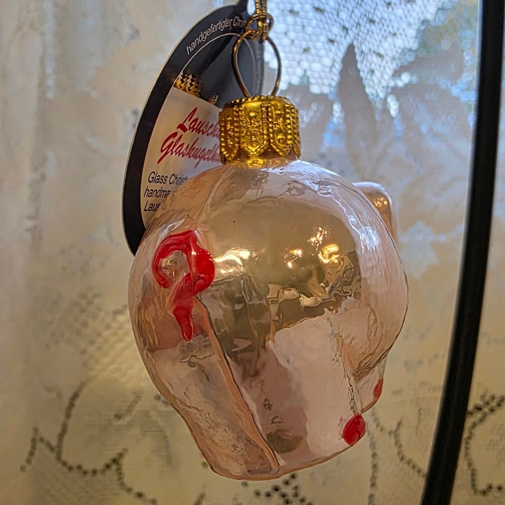 Lauschaer Glaskugelhaus Glass Pig Ornament Handmade Germany Christmas Good Luck - Picture 2 of 8